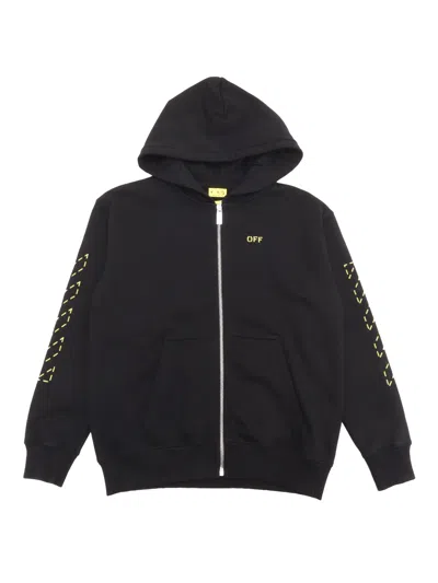 OFF-WHITE ARROW STITCHED HOODIE ZIP BLACK - LIME