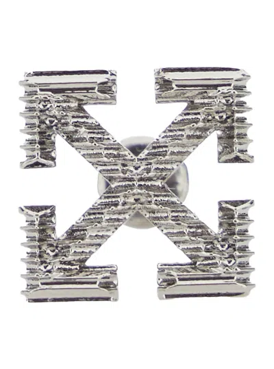 Off-white Arrow Textured Mono Earring In Silver
