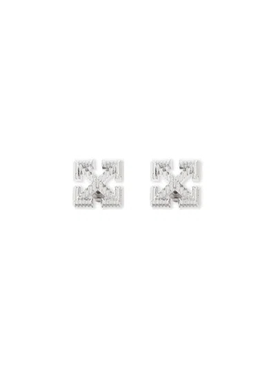 Off-white Arrow Textured Mono Earrings In Silver