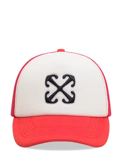 Off-white Curved Brim Mesh Back Trucker Hat In Multicolor