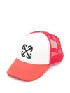 Off-white Curved Brim Mesh Back Trucker Hat In Red