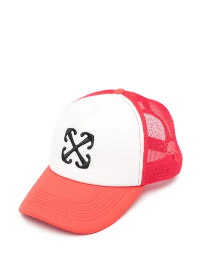 Off-white Curved Brim Mesh Back Trucker Hat In Multicolor