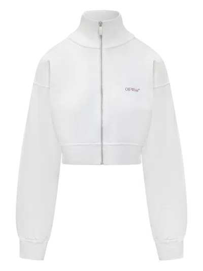 Off-white Cropped Polo Fleece Jacket Floral Motif In White