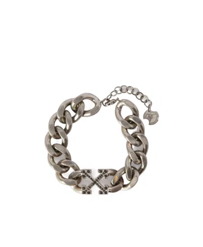 Off-white Arrows Crystal-embellished Chain Bracelet In Yellow