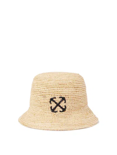 Off-white Arrows-embroidered Raffia Bucket Hat In Neutrals