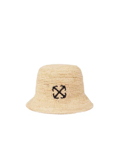 Off-white Arrows-embroidered Raffia Bucket Hat In Nude