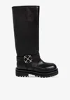 Off-white Logo-plaque Round-toe Biker Boots In Black