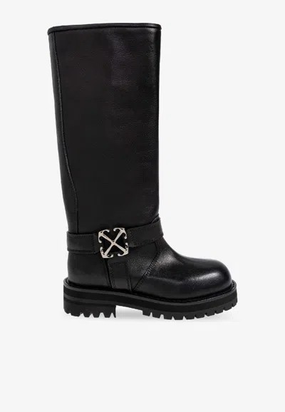 OFF-WHITE ARROWS LEATHER KNEE-HIGH BOOTS