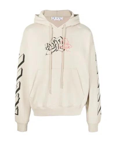 Off-white Arrows Logo Cotton Hoodie In White