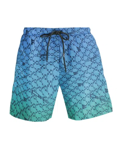 Off-white Arrows Monogram-print Swim Trunks In Blue