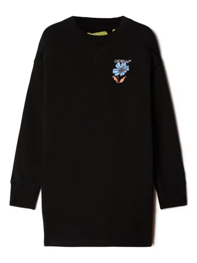 Off-white Kids' Arrows-motif Cotton Sweatshirt Dress In Black