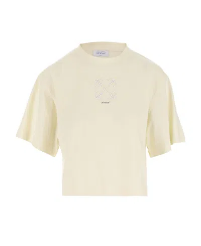 Off-white Arrows-motif Embellished Cropped T-shirt In Nude