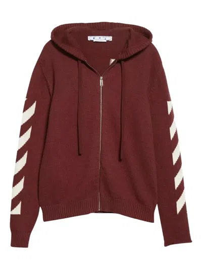 Off-white Arrows-motif Zip-up Hoodie In Burgundy