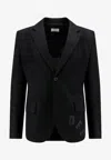 Off-white Wool Blazer Embroidered Detail Front Flap Pockets In Black