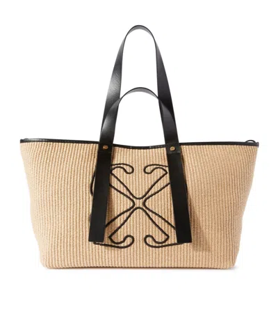 Off-white Arrows Raffia Tote Bag In Nude