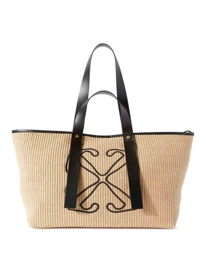 Off-white Arrows Raffia Tote Bag In Neutrals