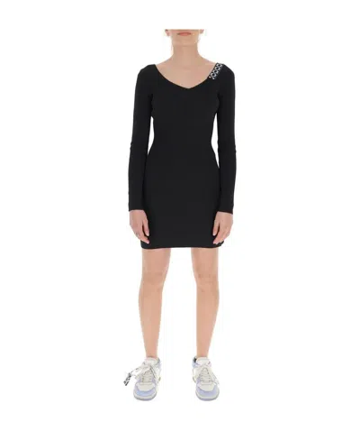 Off-white Arrows Ribbed-knit Minidress In Black