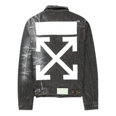 Off-white Arrows Slim Denim Jacket Embroidered Logo Printing Black In Multi