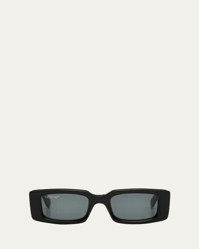 Off-white Arthur Acetate Rectangle Sunglasses In Black Dark Grey