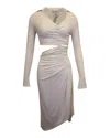Off-white Asymmetric Cutout Ruched Stretch Dress In Cream Viscose In White