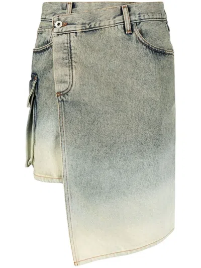 Off-white Asymmetric Denim Skirt In Verde
