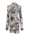 Off-white Asymmetric Floral-print Dress In Gray