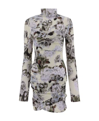 Off-white Asymmetric Floral-print Dress In Multi