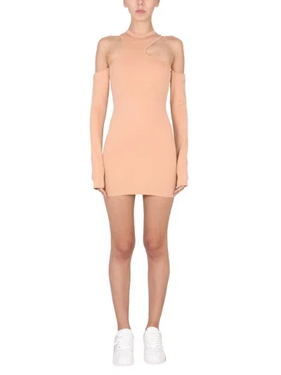 Off-white Sleek Asymmetric Stretch Mini Dress In Beige