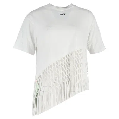 Off-white Asymmetric Net Cotton T-shirt In White Cotton In Neutral