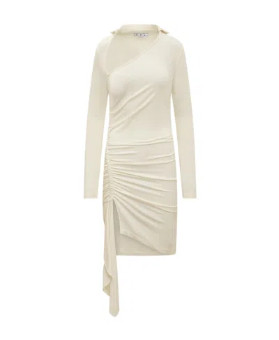OFF-WHITE OFF-WHITE ASYMMETRIC RUCHED LONG-SLEEVED MINI DRESS