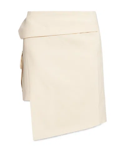 Off-white Asymmetric Wool Mini Skirt In White