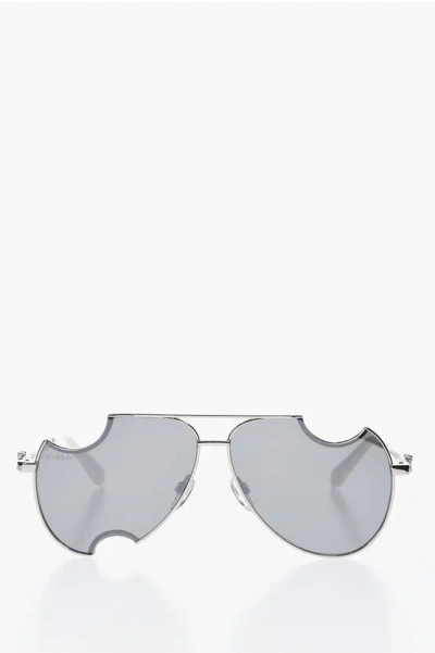 Off-white Aviator Dallas Sunglasses With Meteor Design In Metallic