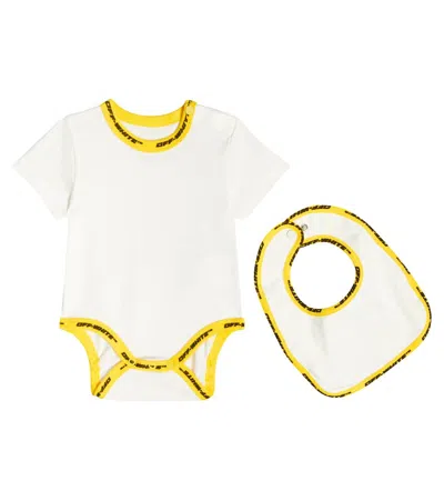 Off-white Baby Cotton Bodysuit And Bib Set In Off White Yellow