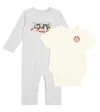 Off-white Baby Cotton Playsuit And Bodysuit In Multi