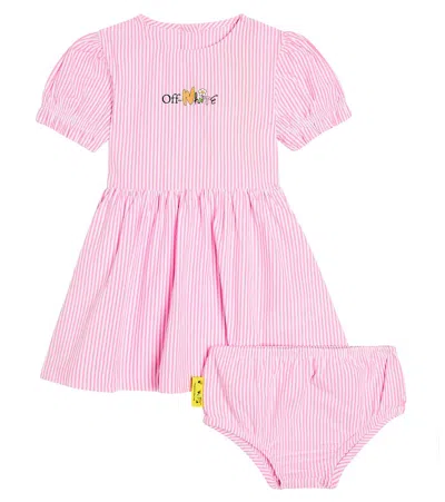 Off-white Baby Funny Flowers Cotton Dress In Pink