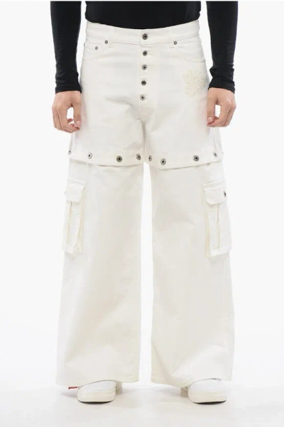 OFF-WHITE BAGGY FIT JEANS WITH EMBROIDERED LOGO