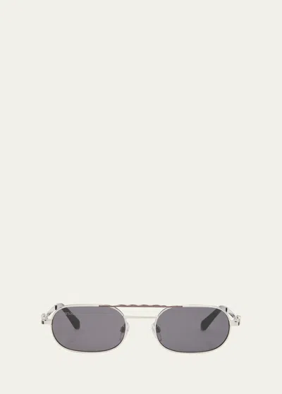 Off-white Baltimore Mixed-media Aviator Sunglasses In Silver Dark Grey