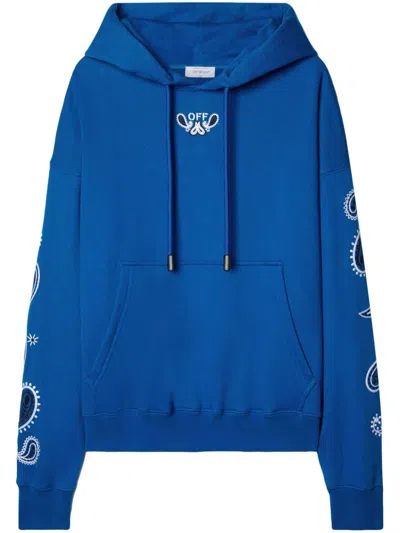 Off-white Bandana-embroidered Cotton Hoodie In Nautical Blue White