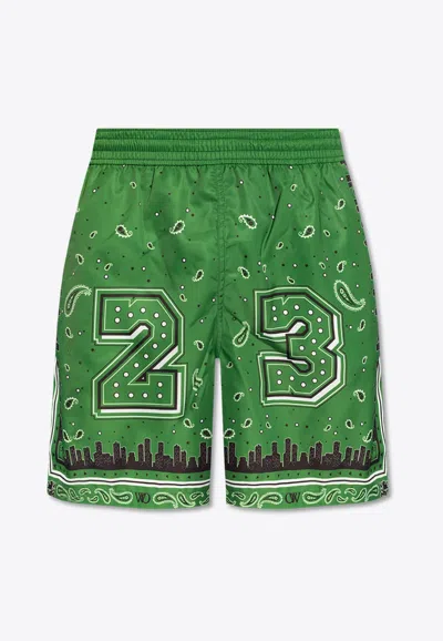 Off-white Bandana Print Swim Shorts In Green