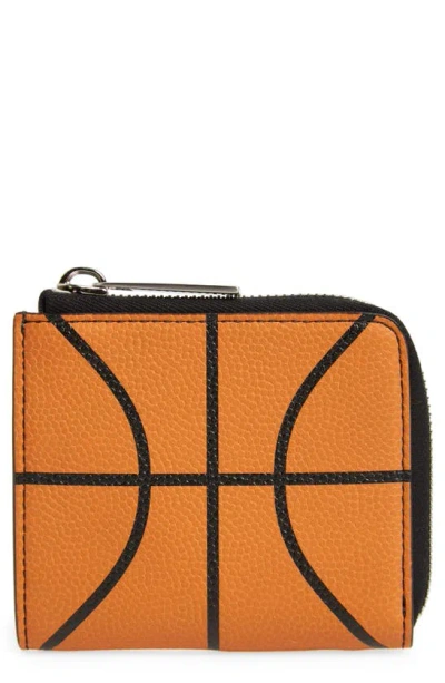 Off-white Basketball Leather Zip Around Wallet In Orange