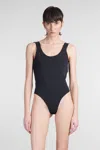 Off-white Logo Band Scoop Neck Swimsuit With Low Back In Black