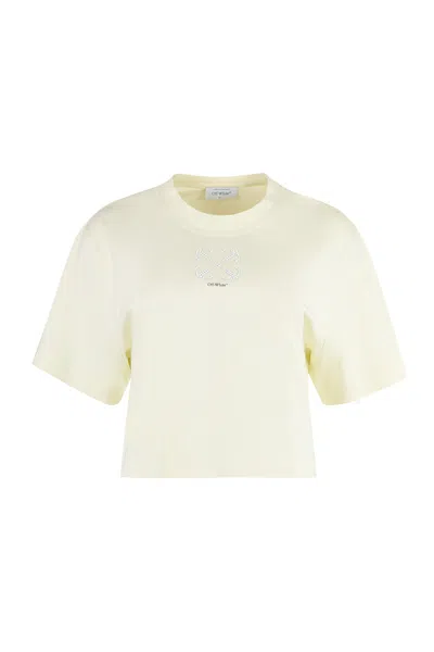 Off-white Beaded Logo Cropped T-shirt In Yellow For Us Women