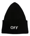 Off-white Off Stamp Ribbed-knit Beanie In Black