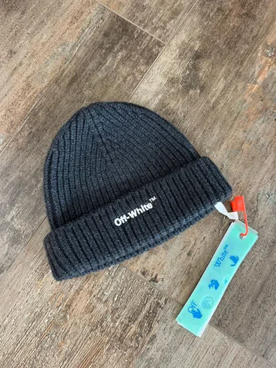 Pre-owned Off-white Beanie Virgil Wool Knit Embroidered In Grey