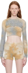 Off-white Beige & Navy Double Long Sleeve T-shirt In Camel