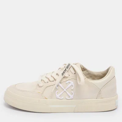 Pre-owned Off-white Beige Canvas And Leather Vulcanised Low Top Sneakers Size 38 In Sand