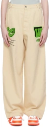 Off-white Beige Patch Jeans In White/green