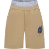 Off-white Baseball Logo-print Cotton Shorts In Beige