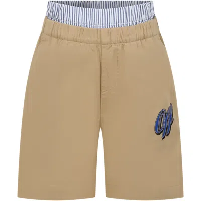 Off-white Kids' Baseball Logo-print Cotton Shorts In Neutrals