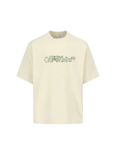 Off-white Beige T-shirt With Classic Crew Neckline In Multi